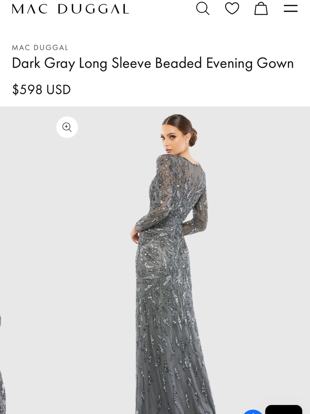 NWT Mac Duggal Gray Long Sleeve Beaded Evening Gown